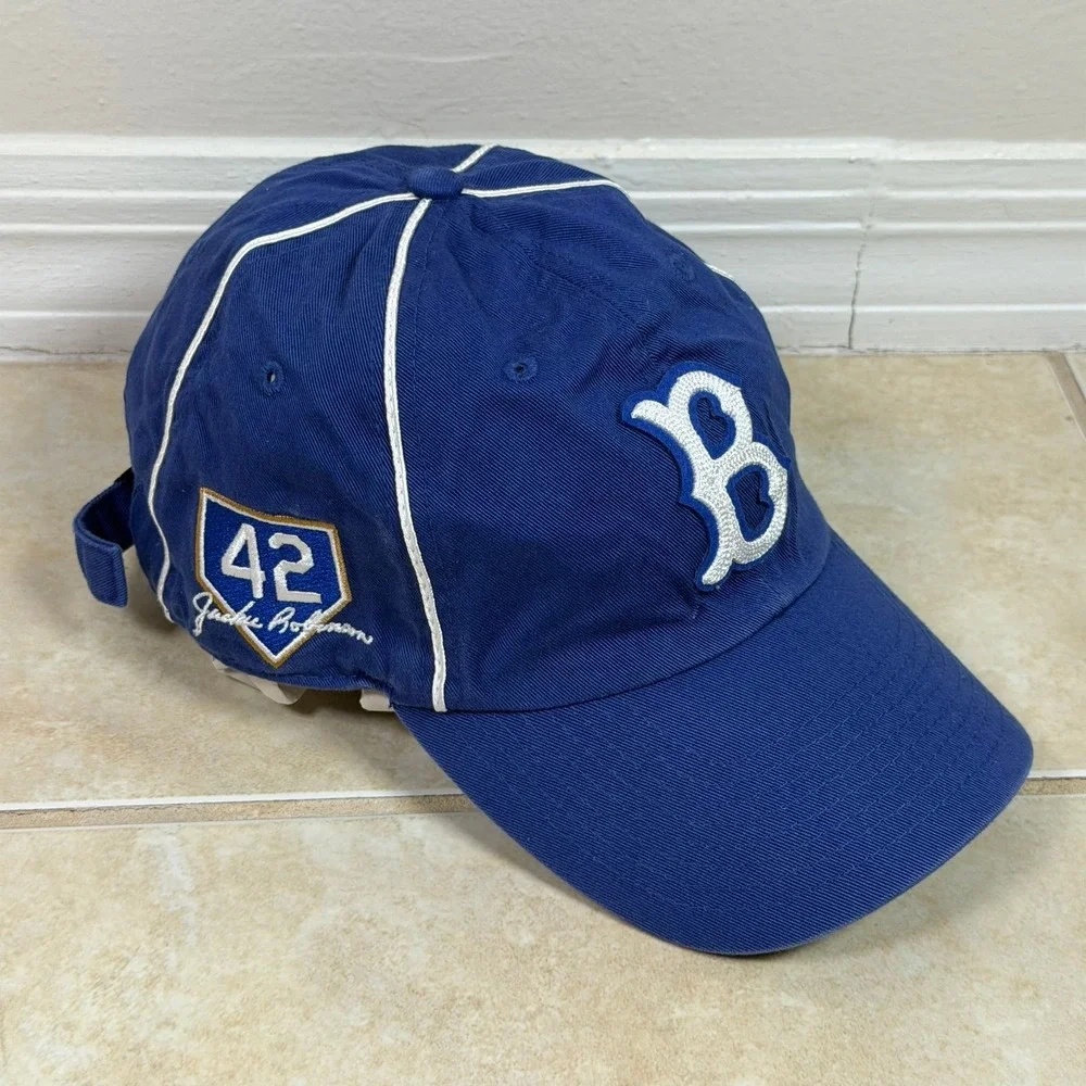 47 Brand Brooklyn Dodgers Hat Blue Jackie Robinson 42 Piping Embroidered Cap